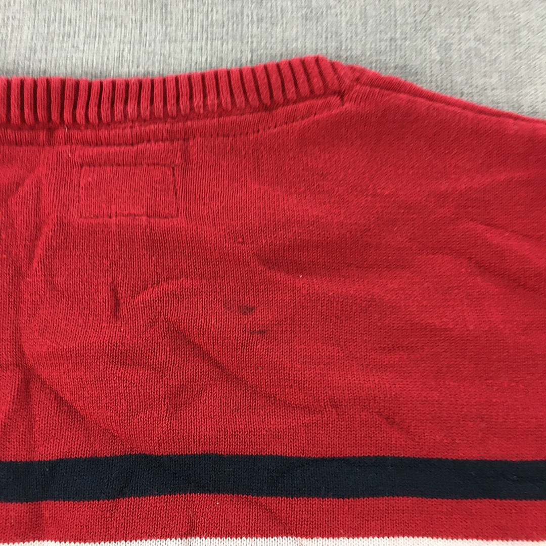 Pepe Jeans Kids Boys Knit Sweater Size 12 Red Striped Crew Neck Logo Jumper