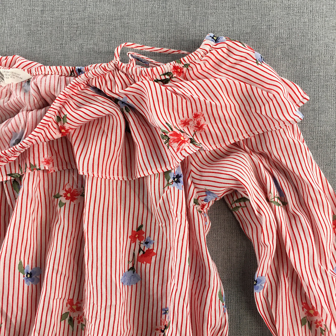 H&M Kids Girls Top Size 14 Red White Striped Long Sleeve