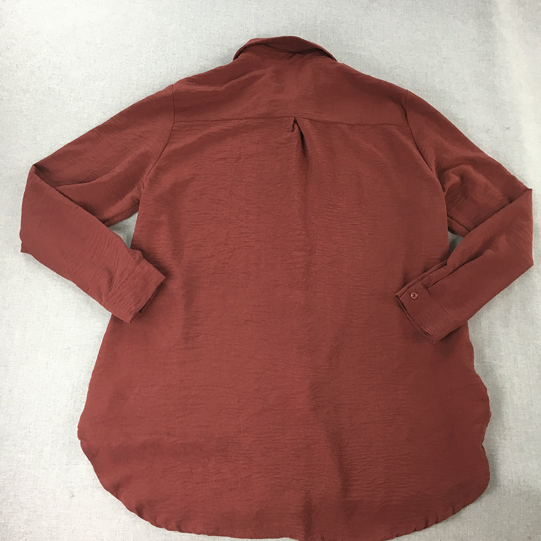 Indigo Designs Womens Shirt Size 14 Red Long Sleeve Button-Up Collared