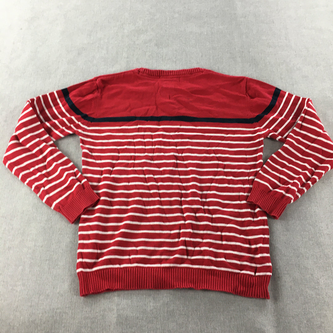 Pepe Jeans Kids Boys Knit Sweater Size 12 Red Striped Crew Neck Logo Jumper