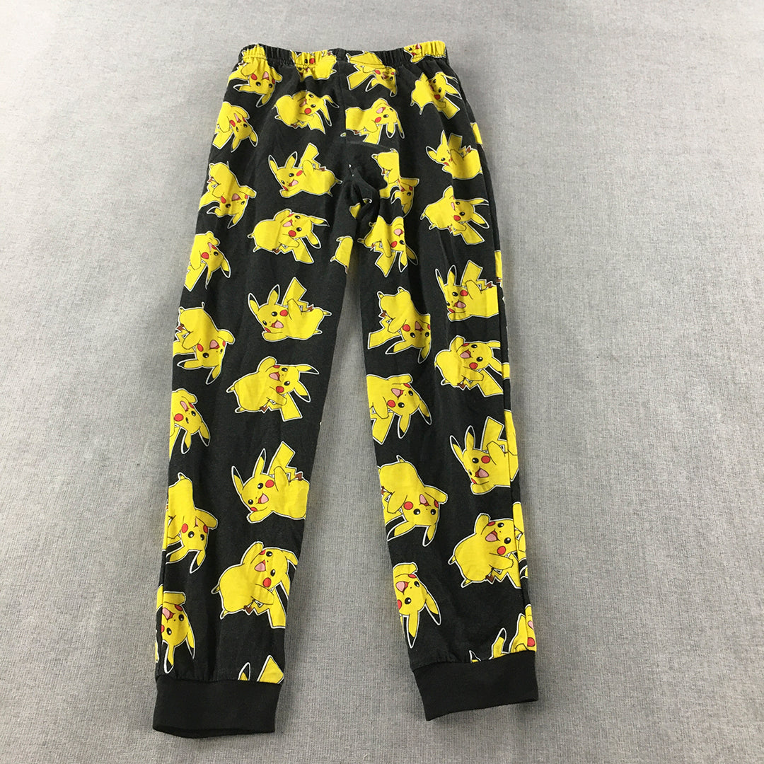 Pokemon Pikachu Kids Boys Jogger Pants Size 10 Black Yellow Elastic Waist Cuffs