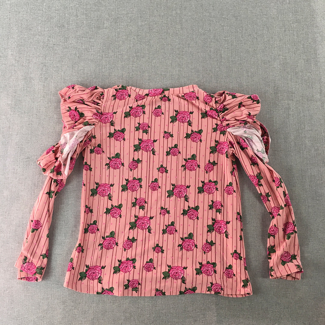 Pink Velvet Kids Girls Top Size 6 Pink Rose Floral Long Sleeve Shirt