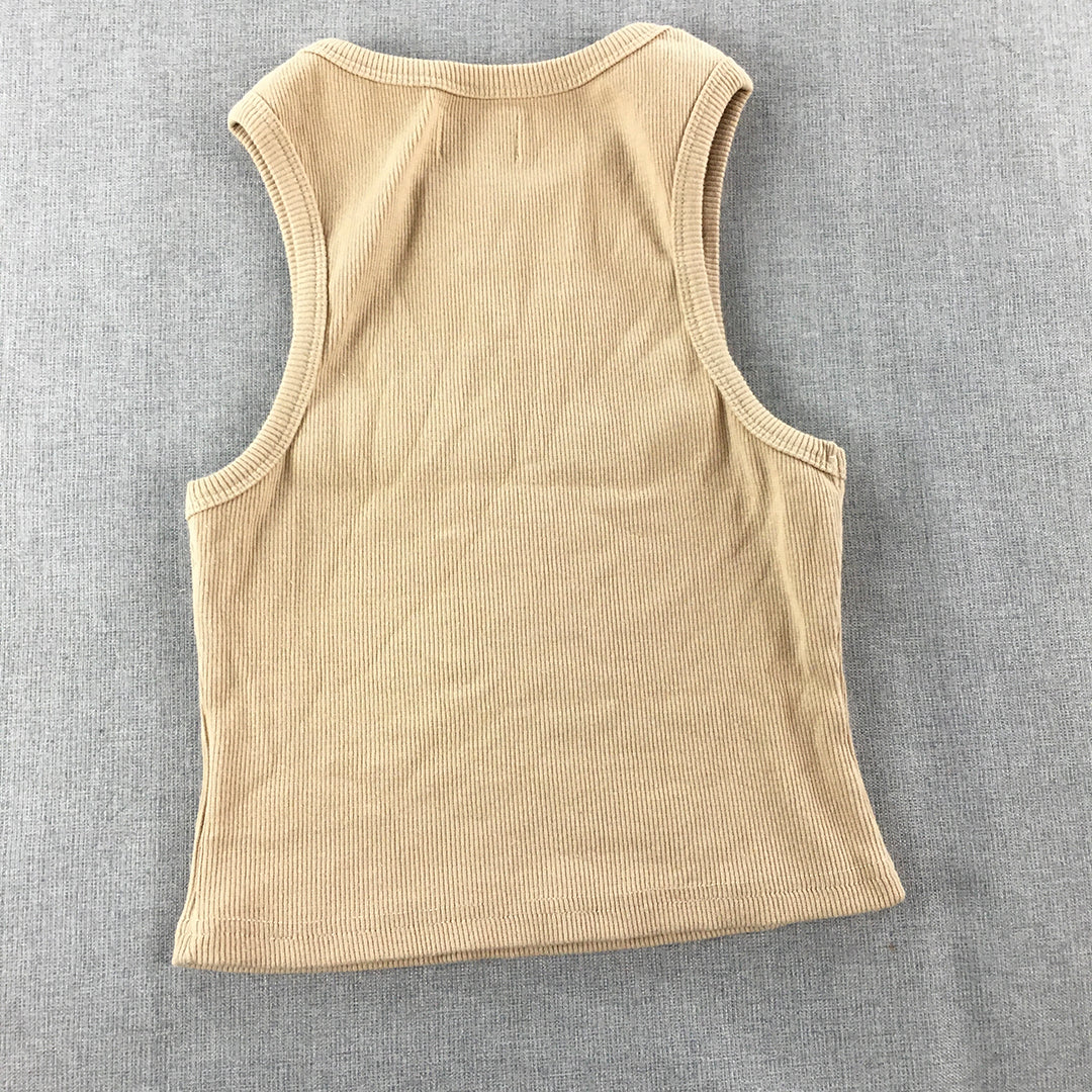 Form Womens Tank Top Size 10 Brown Logo Sleeveless Shirt