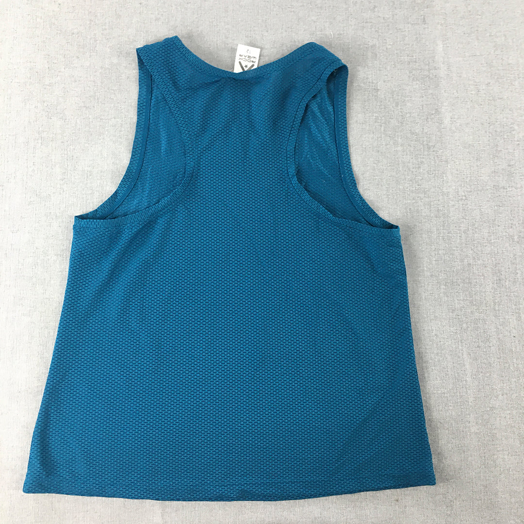 Rockwear Womens Tank Top Size 12 Blue Logo Sleeveless Shirt