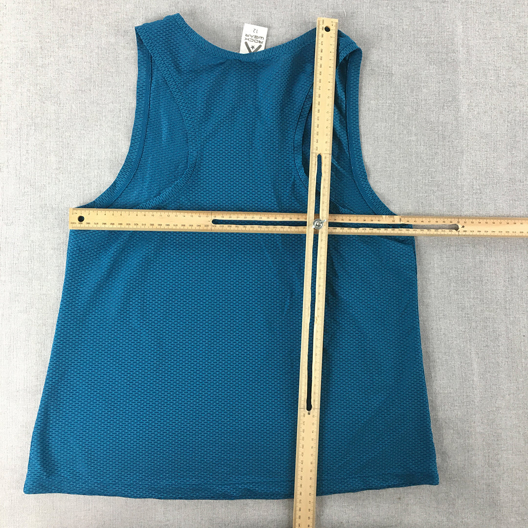 Rockwear Womens Tank Top Size 12 Blue Logo Sleeveless Shirt