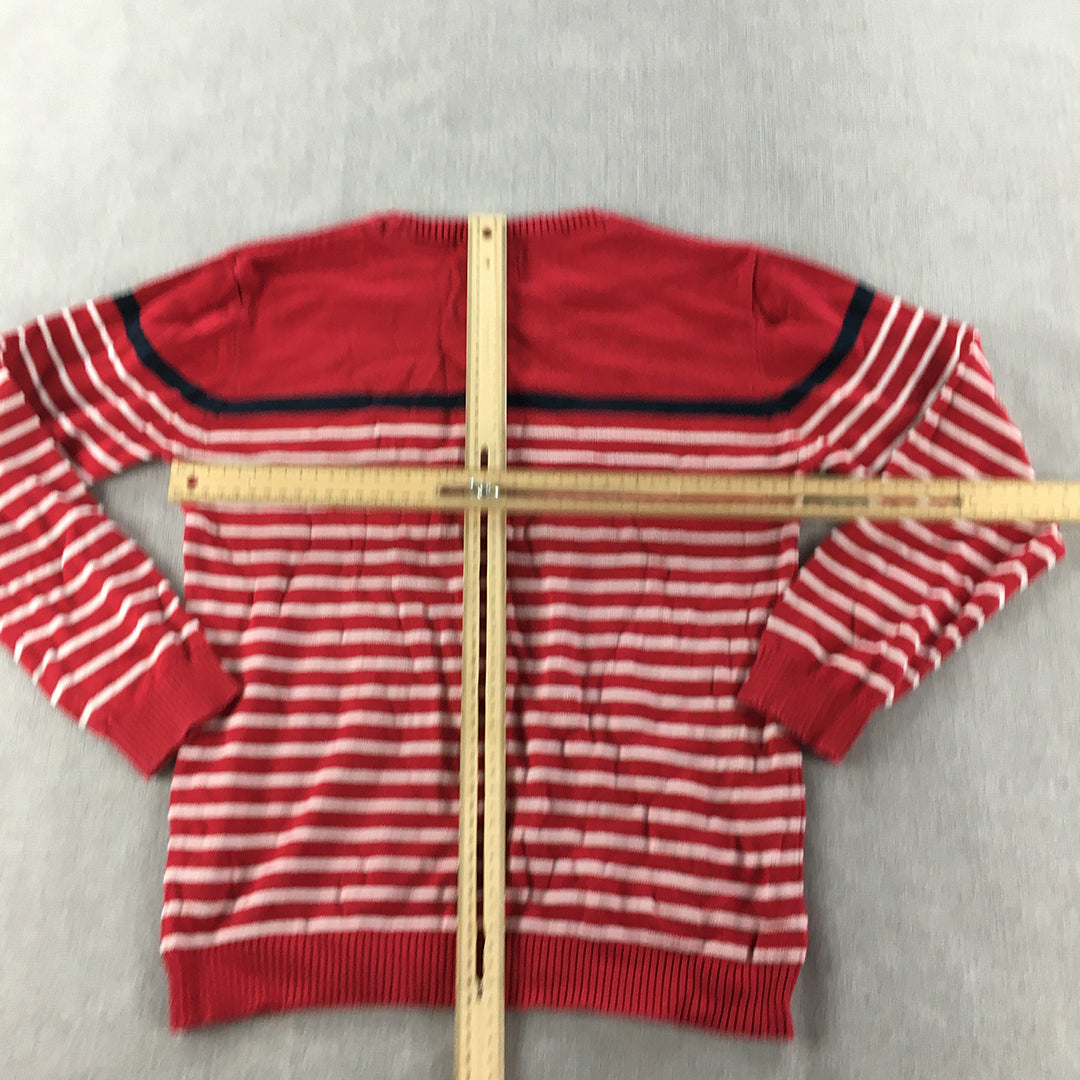 Pepe Jeans Kids Boys Knit Sweater Size 12 Red Striped Crew Neck Logo Jumper