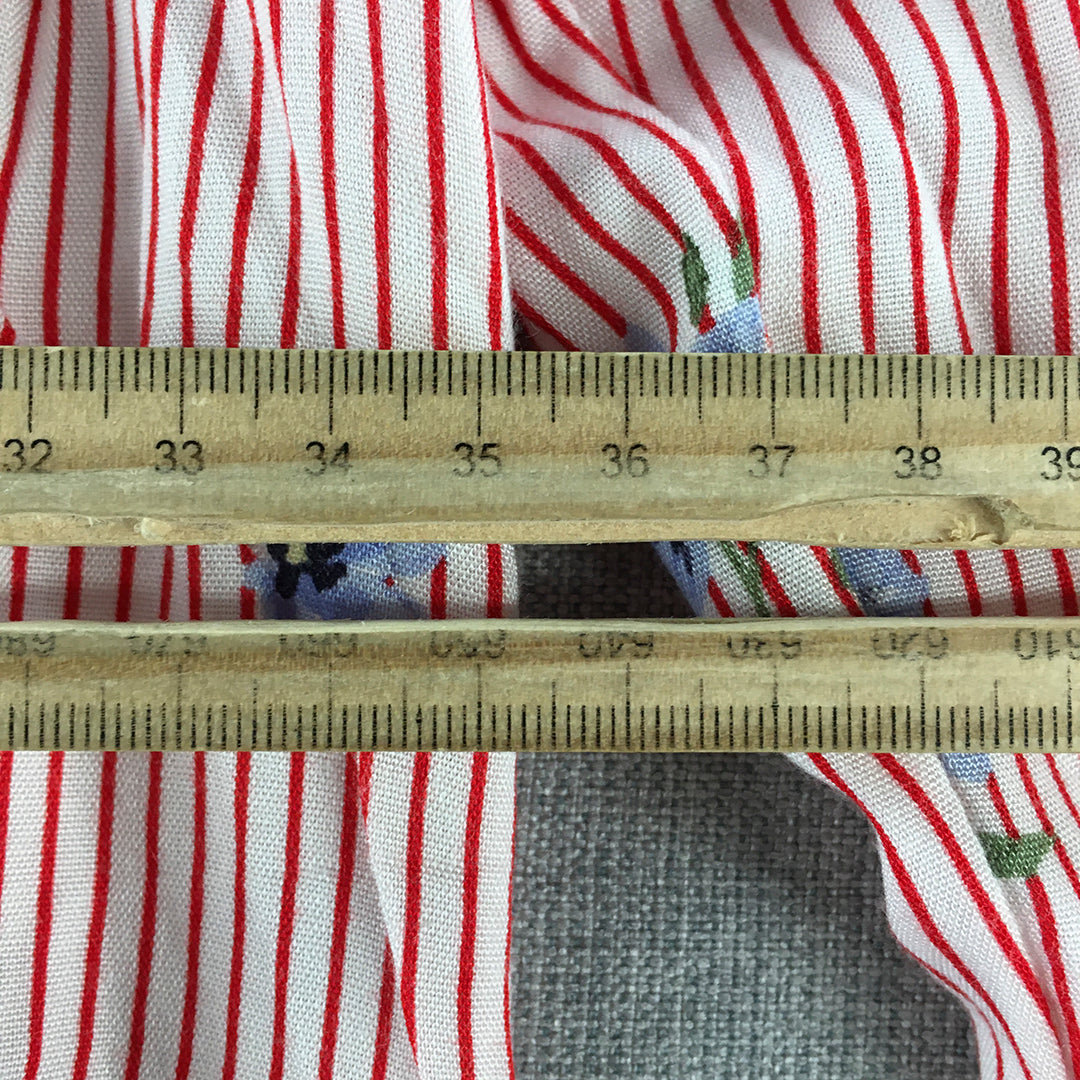 H&M Kids Girls Top Size 14 Red White Striped Long Sleeve