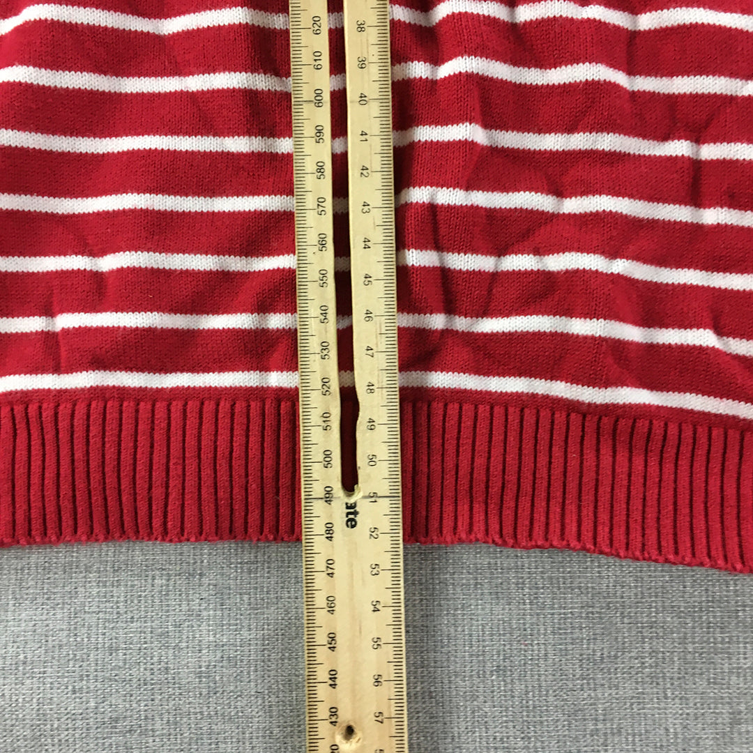 Pepe Jeans Kids Boys Knit Sweater Size 12 Red Striped Crew Neck Logo Jumper