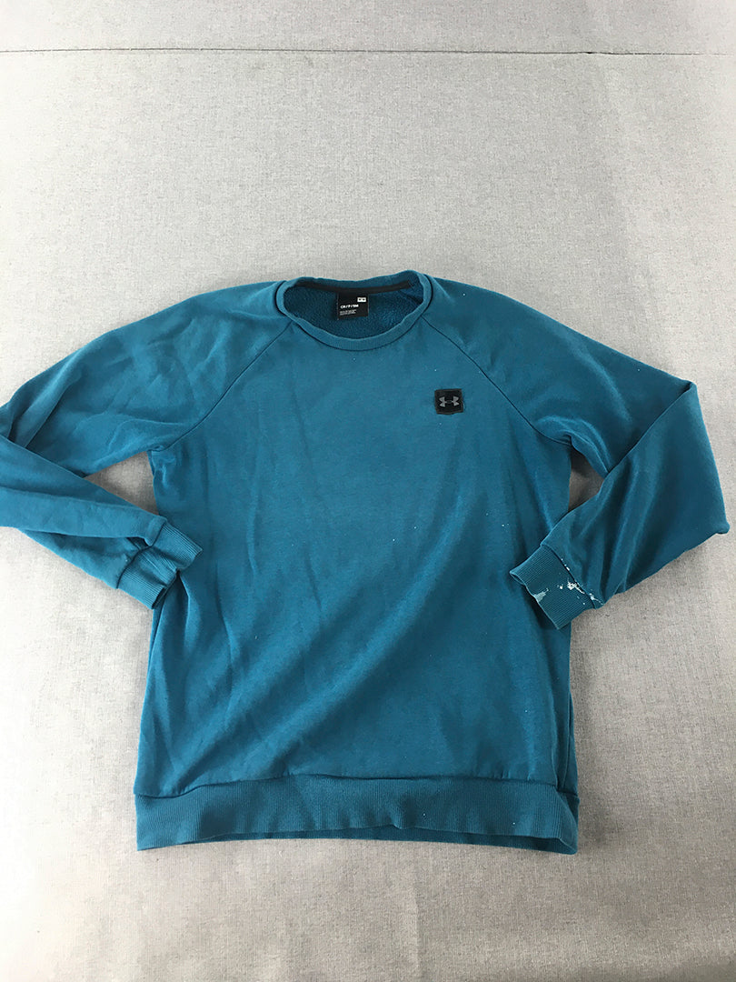 Under Armour Mens Sweater Size S Blue Logo Crew Neck Jumper