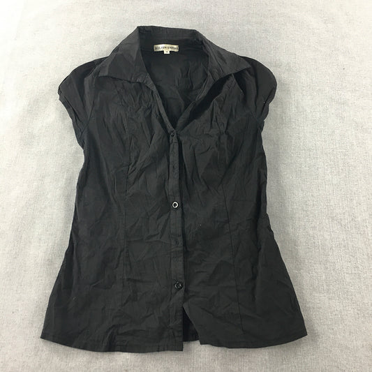 Golden Empire Womens Top Size 14 Black Button-Up Short Sleeve Slim Fit Collared