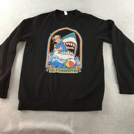 Stay Positive Shark Sweater Adult Size M Black Crew Neck Funny Jumper