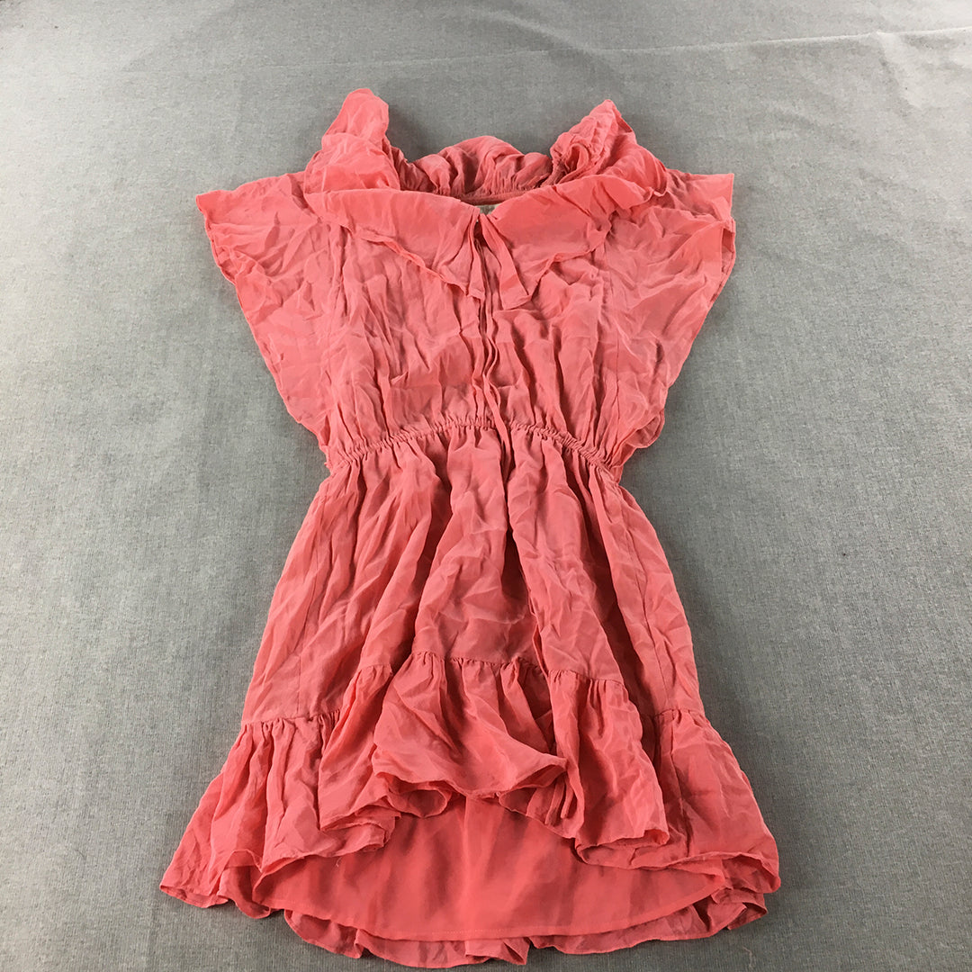 Forever New Womens Silk Mini Dress Size 12 Pink Fit & Flare Frilled