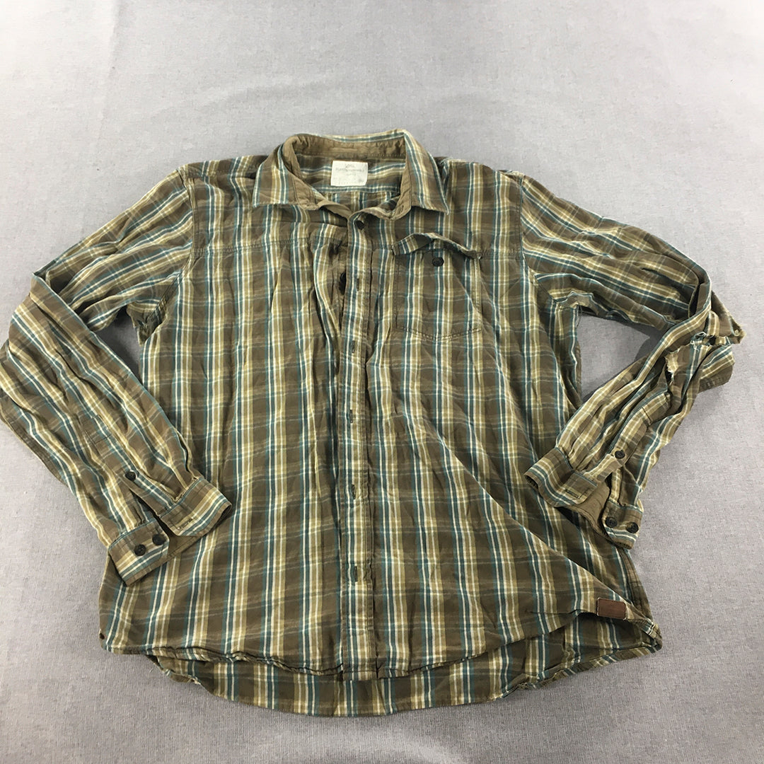 Kathmandu Enact Mens Shirt Size 2XL Brown Checkered Button-Up