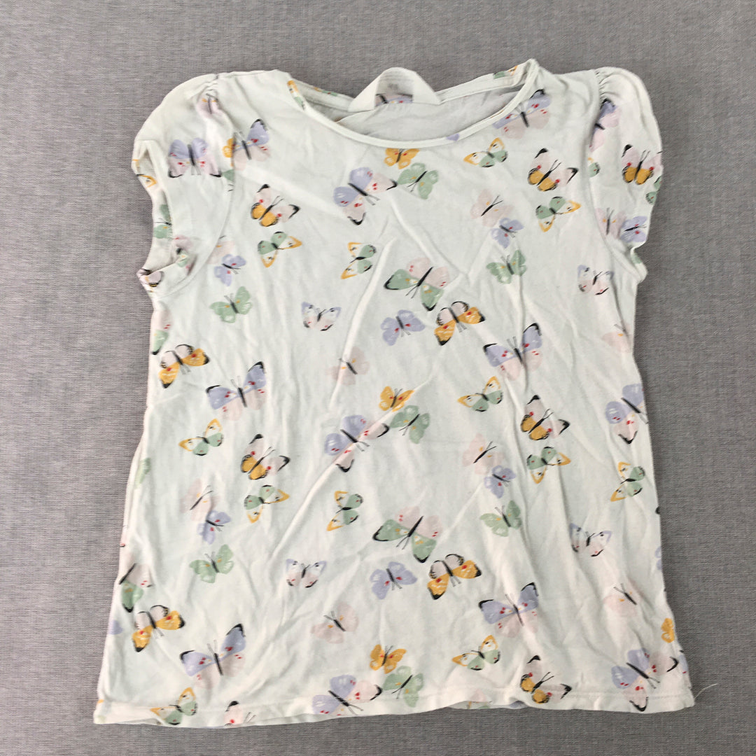 H&M Kids Girls Top Size 8 - 10 Years White Butterfly Short Sleeve T-Shirt