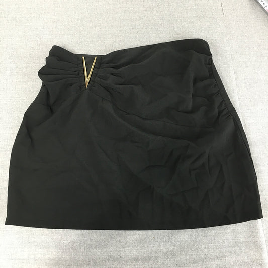 NEW Meshki Womens Leonie Mini Skirt Size L Black Ruched Back Zip