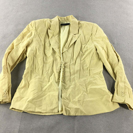 Stitches Womens Silk & Linen Blazer Jacket Size 16 Yellow Collared Button Coat