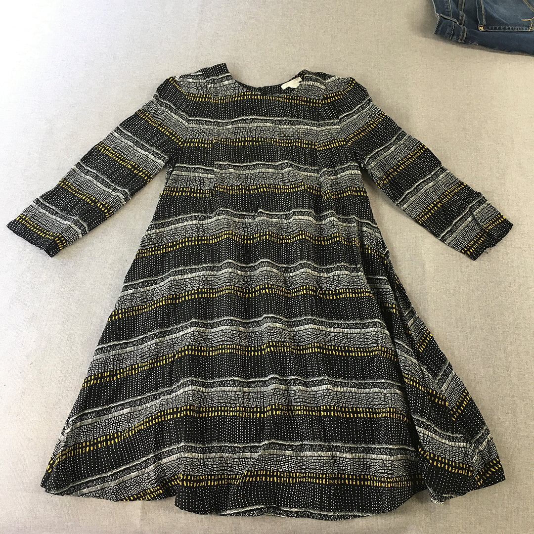 H&M Womens Mini Dress Size 6 Black Yellow Striped A-Line