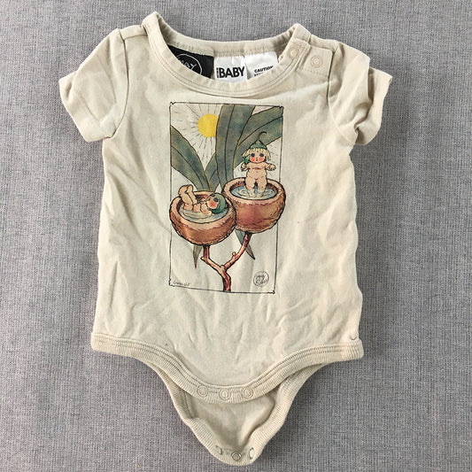 May Gibbs Baby Bodysuit Size 000 (0 - 3 Months) Cream Beige Gumnut Babies