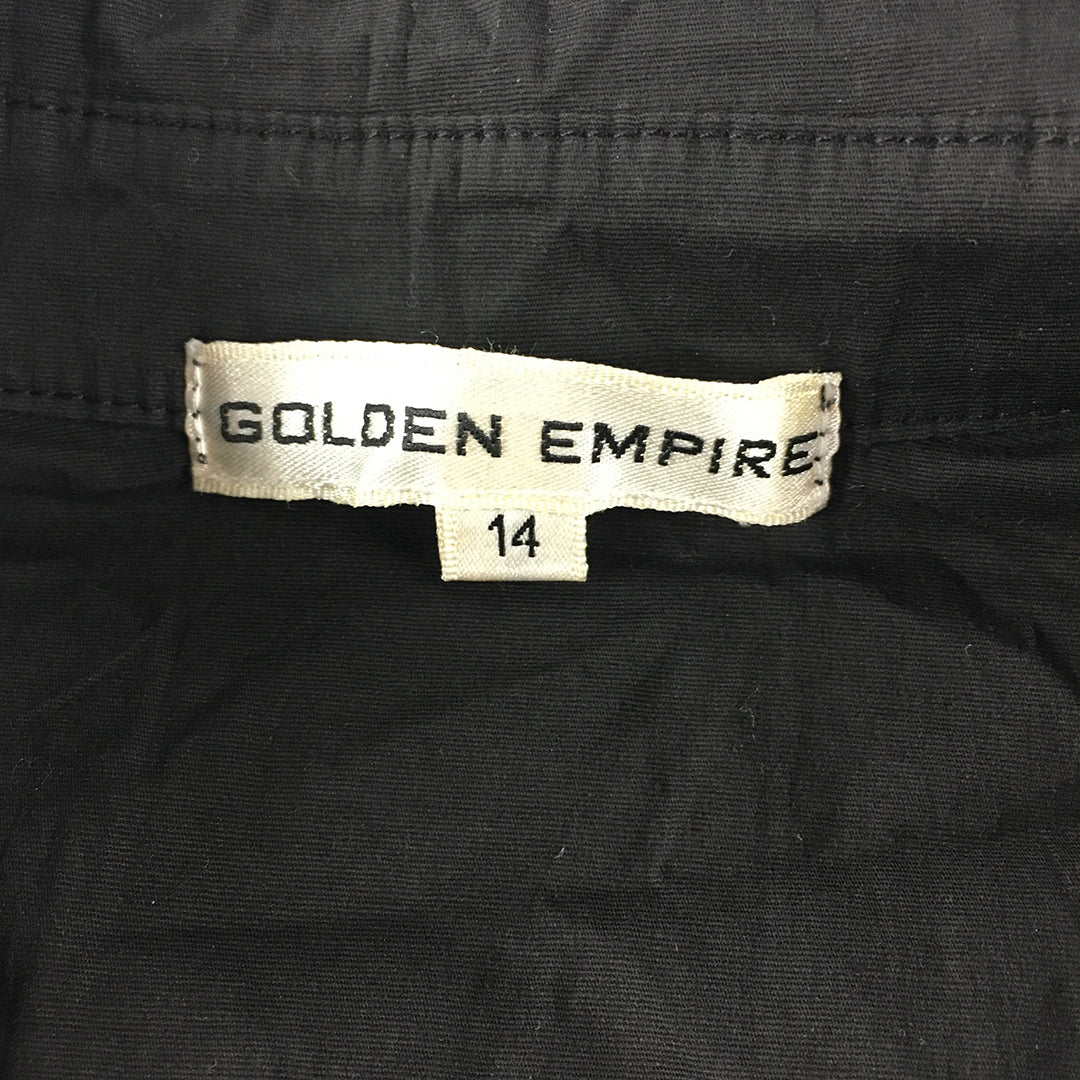 Golden Empire Womens Top Size 14 Black Button-Up Short Sleeve Slim Fit Collared