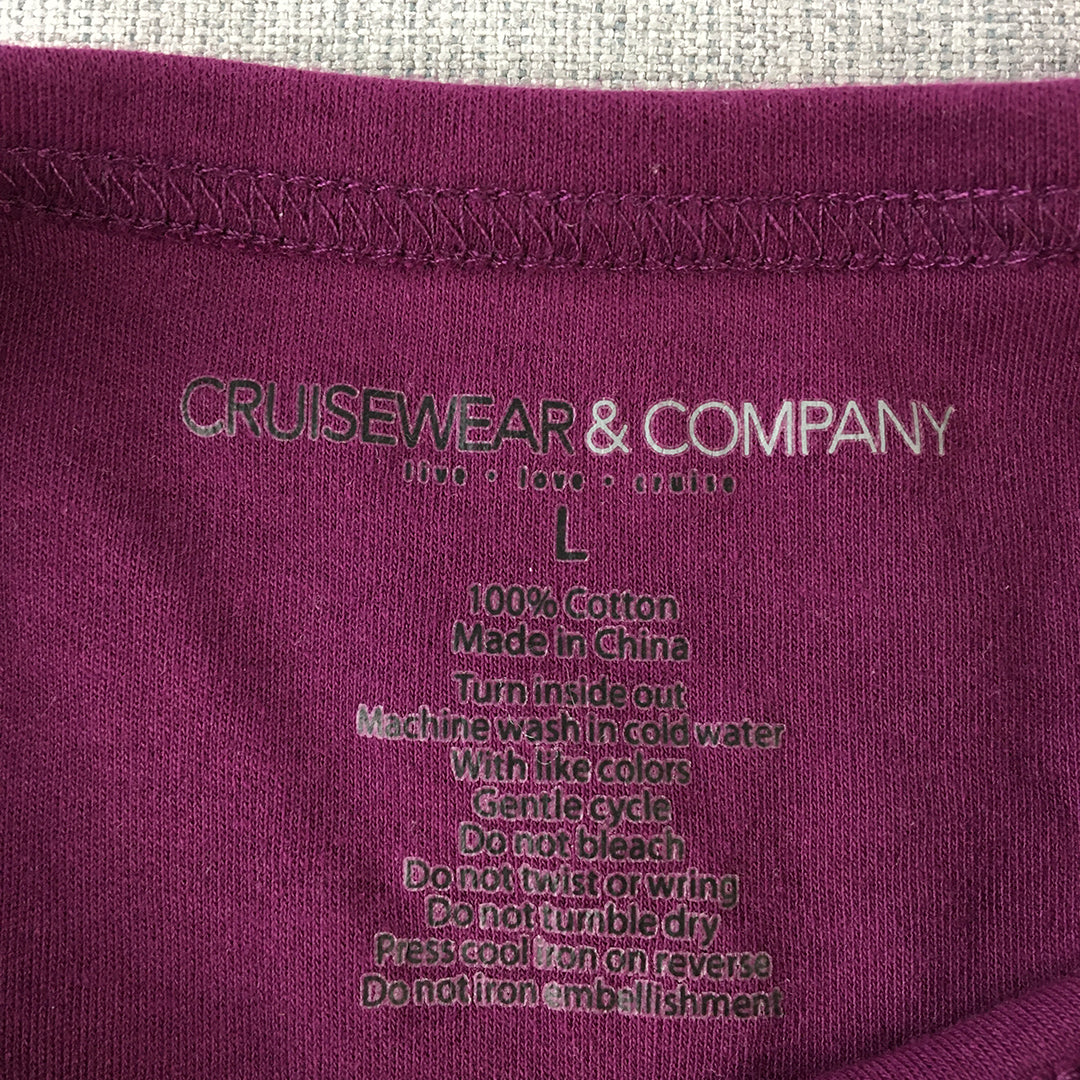 Cruisewear & Company Womens T-Shirt Size L Purple Alaska Diamante Top