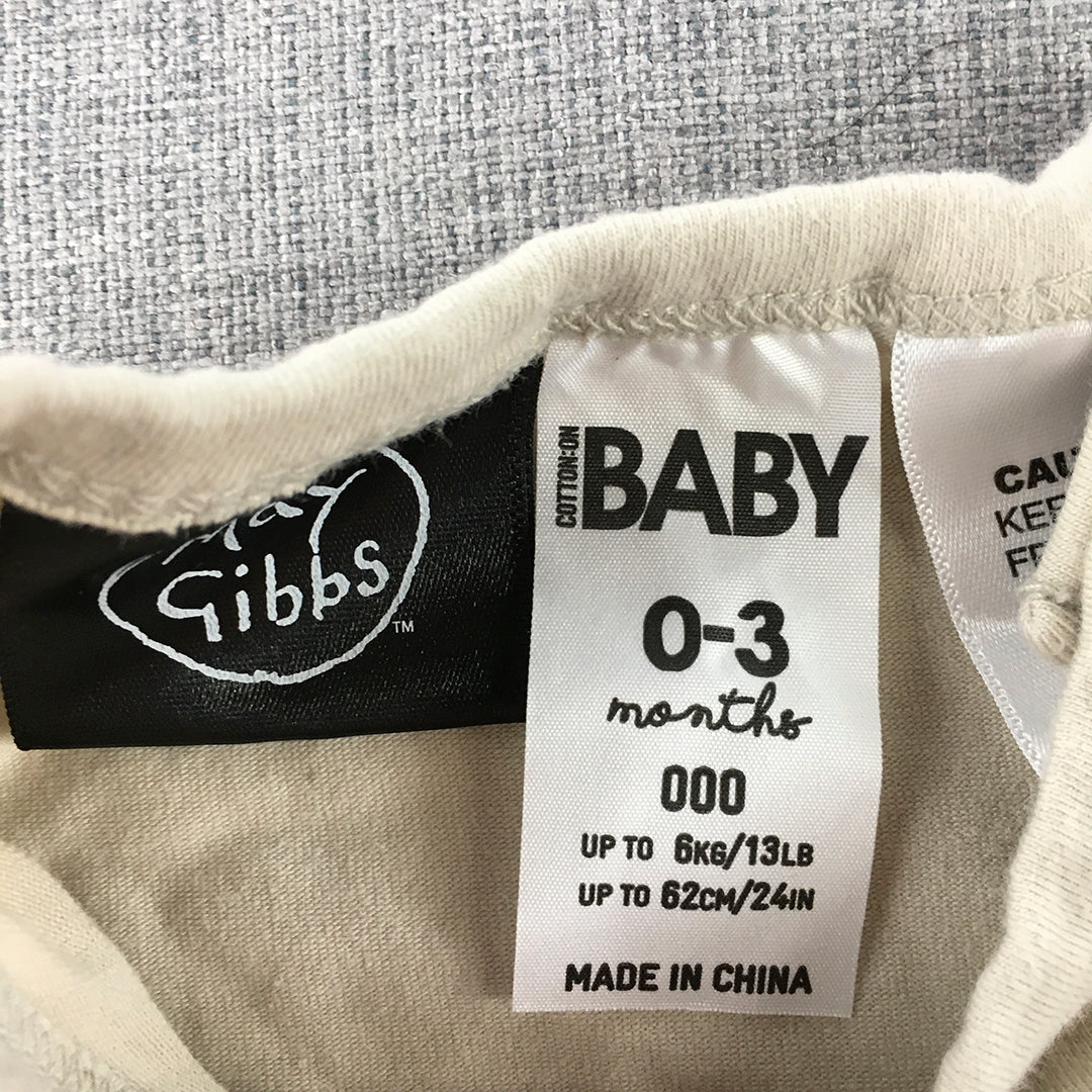 May Gibbs Baby Bodysuit Size 000 (0 - 3 Months) Cream Beige Gumnut Babies