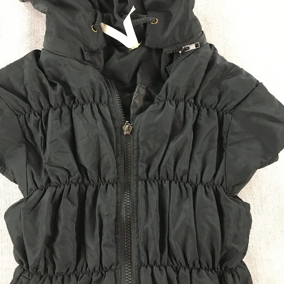 Ally Kids Girls Puffer Vest Size 10 Black Hooded Short Sleeve Gilet Jacket