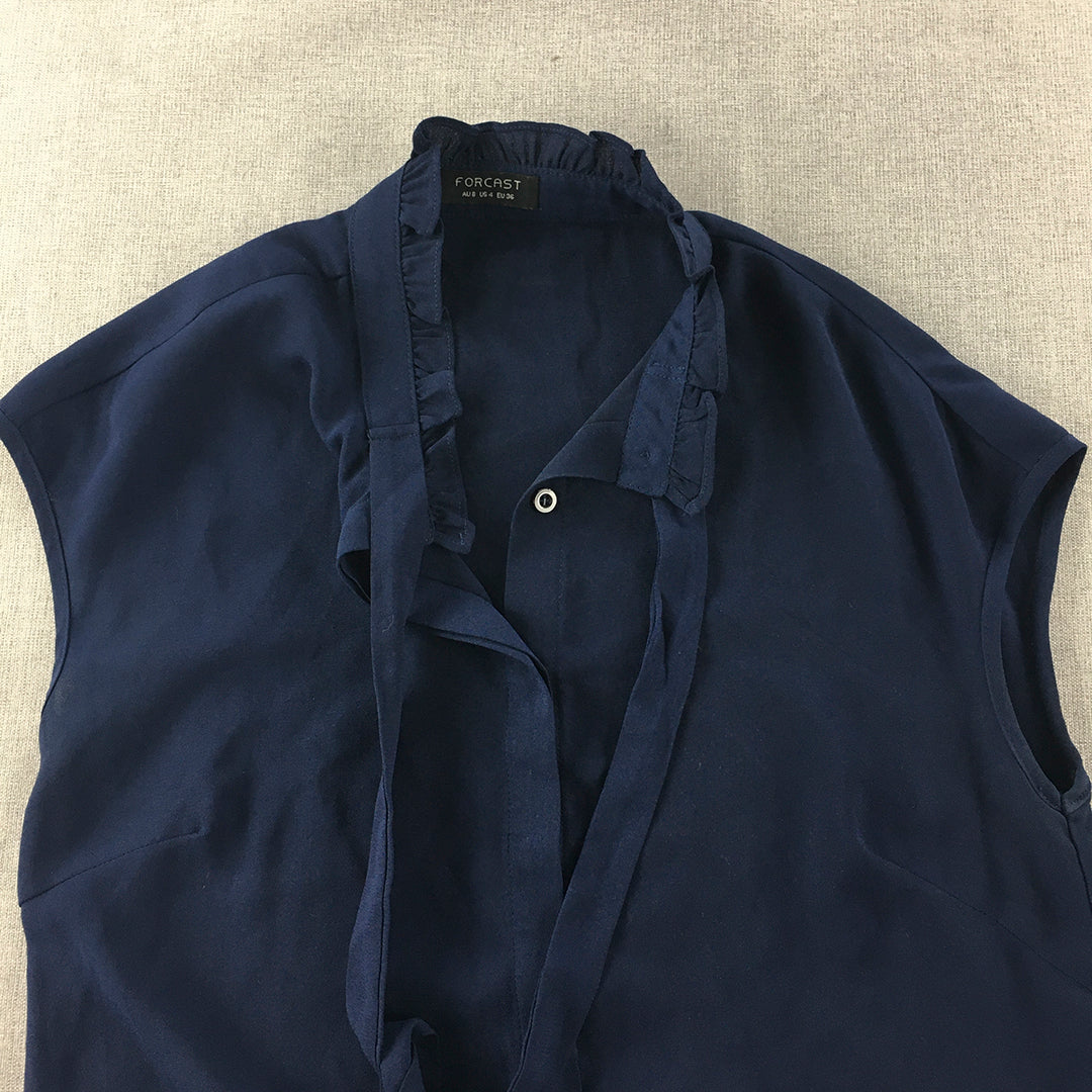 Forcast Womens Top Size 8 Navy Blue Button-Up Sleeveless Shirt