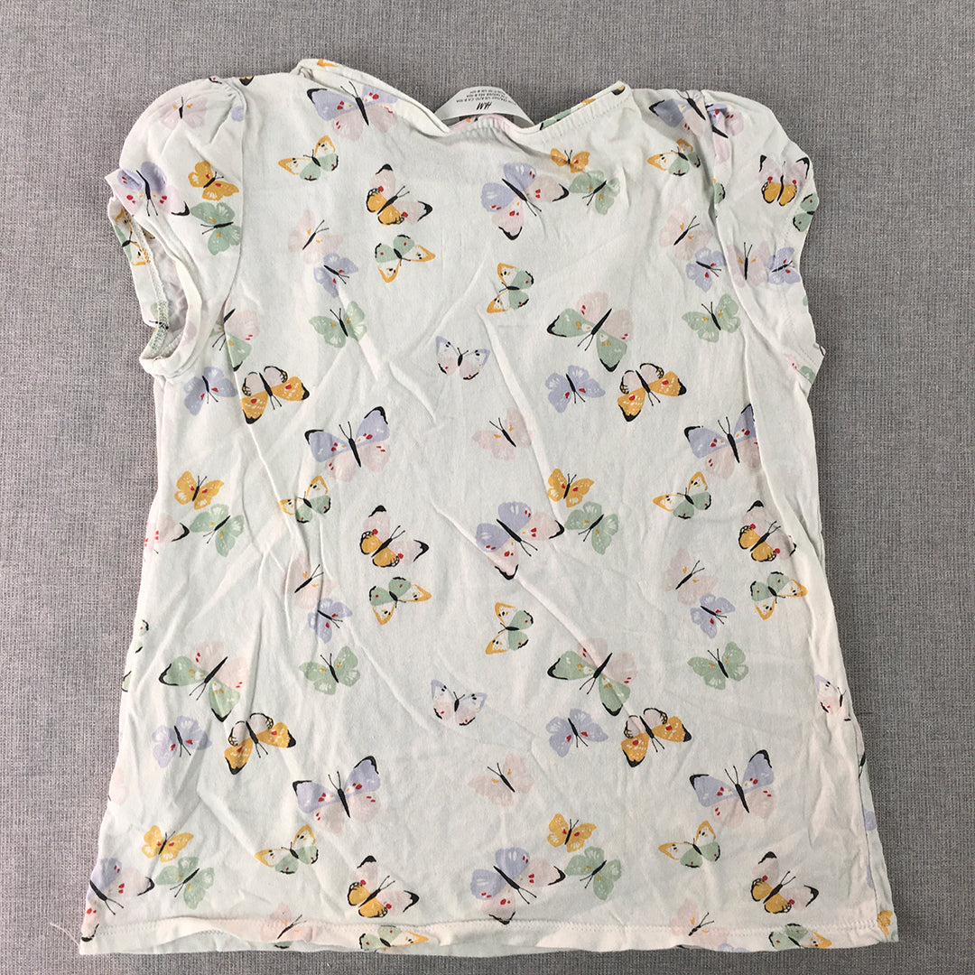 H&M Kids Girls Top Size 8 - 10 Years White Butterfly Short Sleeve T-Shirt