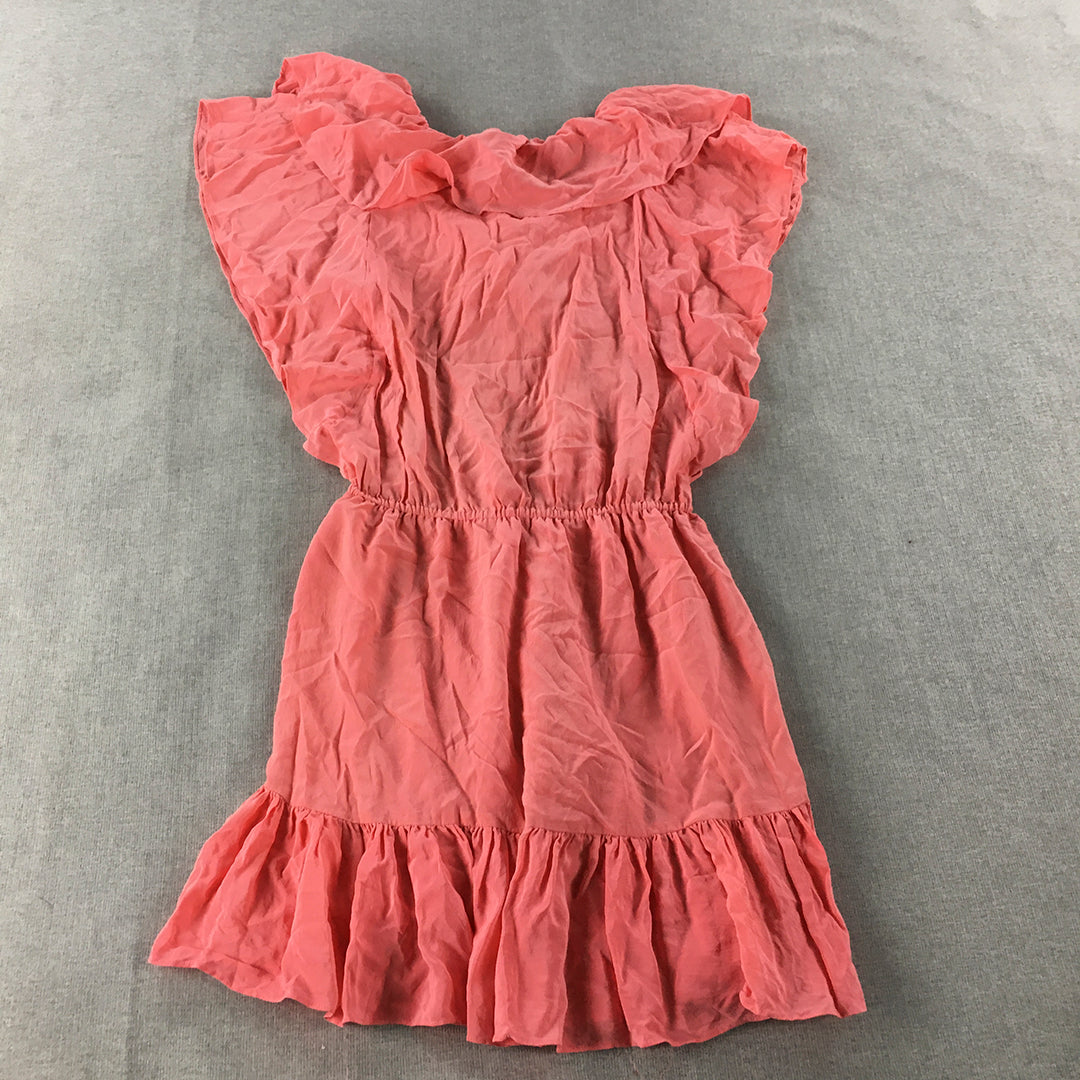 Forever New Womens Silk Mini Dress Size 12 Pink Fit & Flare Frilled