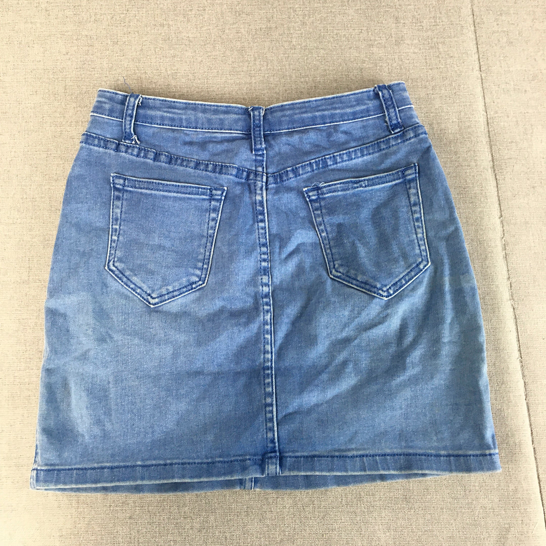 Wakee Denim Womens Mini Skirt Size 10 Blue Light Wash Stretch