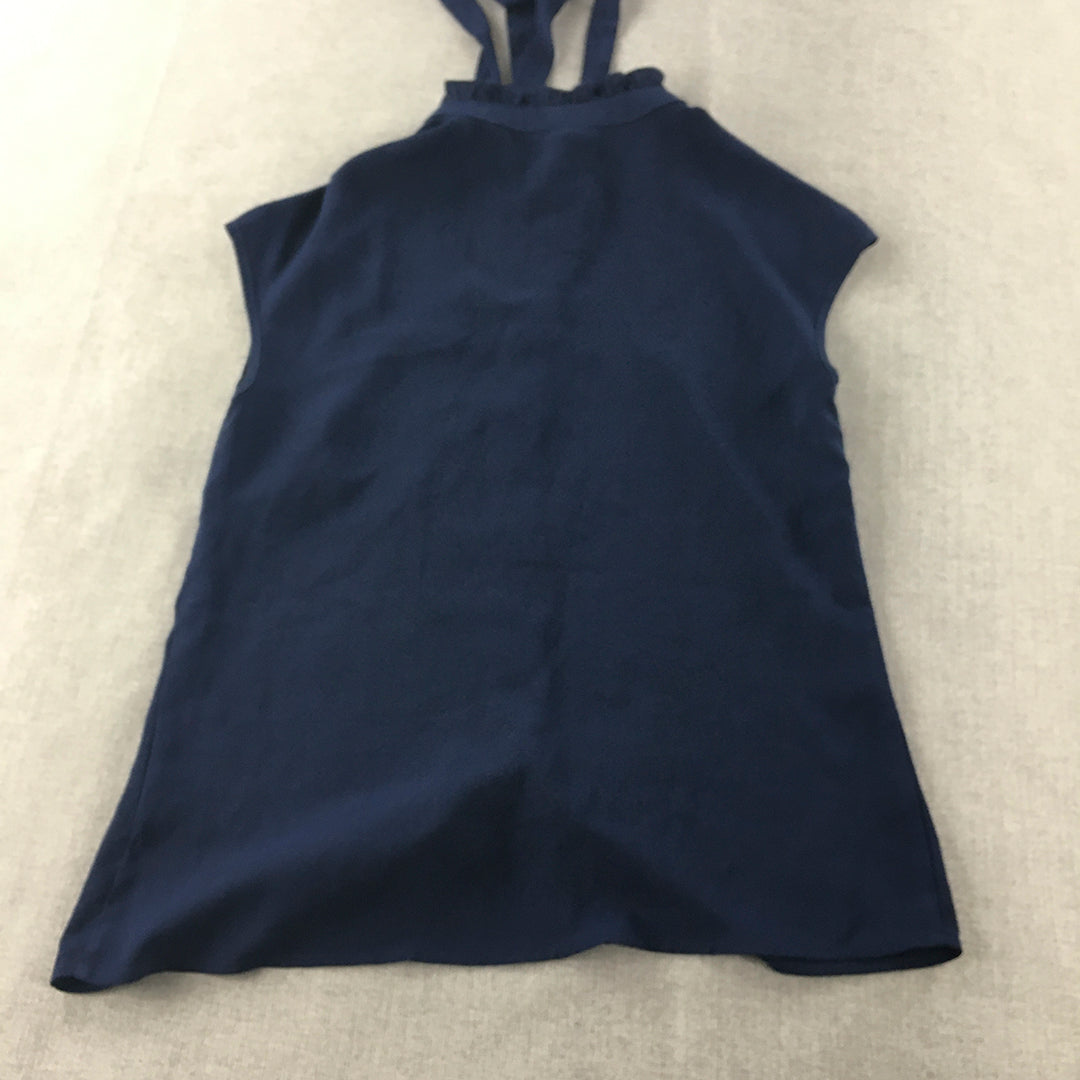 Forcast Womens Top Size 8 Navy Blue Button-Up Sleeveless Shirt