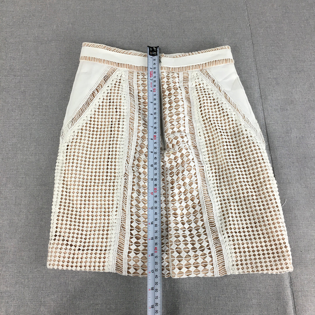 Bardot Womens Mini Skirt Size 6 AUS White Brown Straight Lace