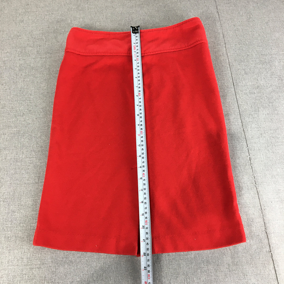 Valleygirl Womens Midi Skirt Size 8 Red Straight Pencil Stretch