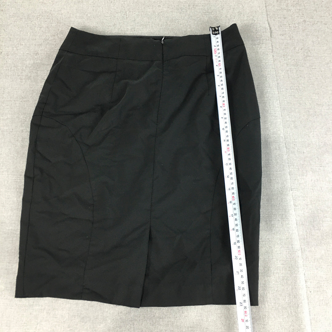 Oxford Womens Wool Pencil Skirt Size 12 Black Straight Midi