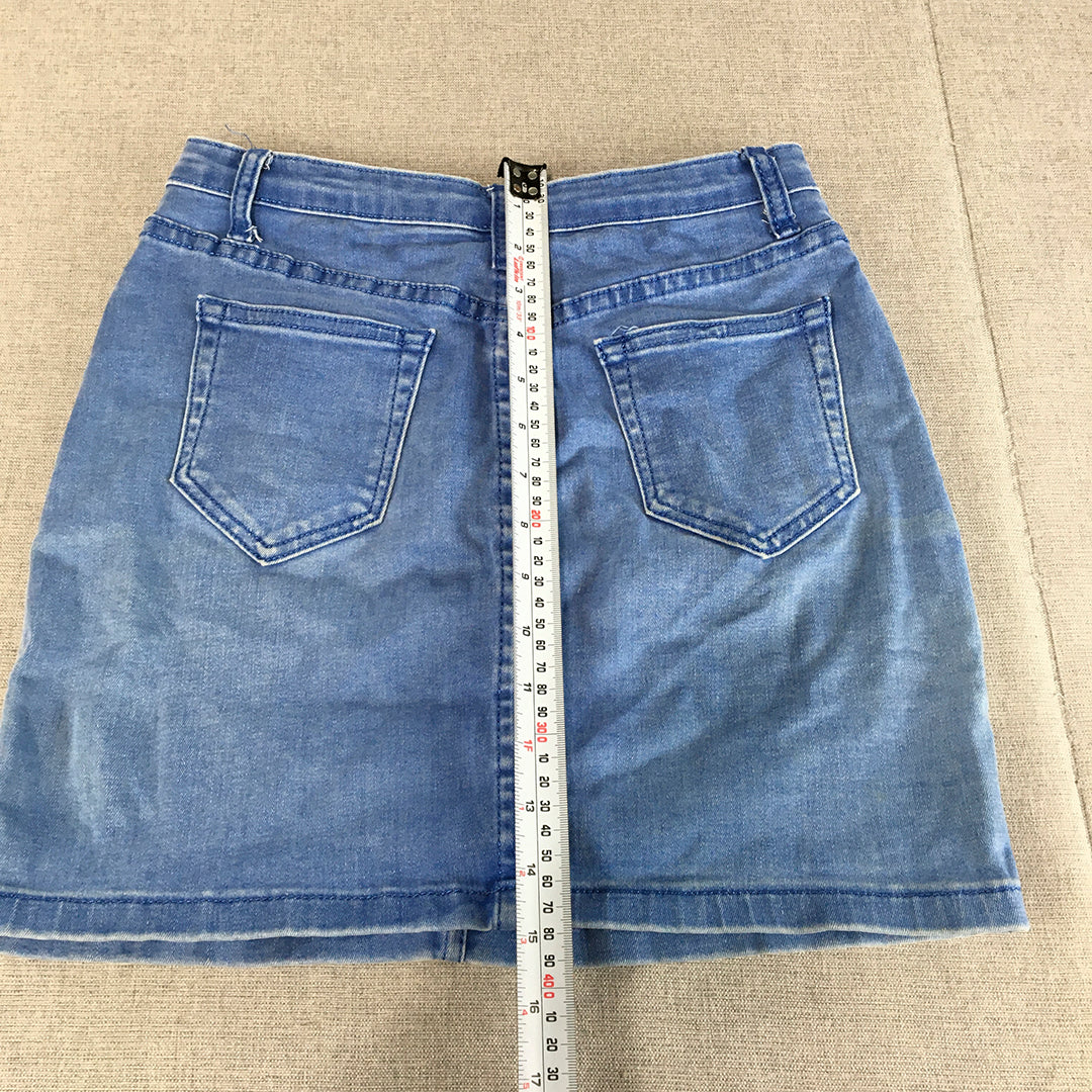 Wakee Denim Womens Mini Skirt Size 10 Blue Light Wash Stretch