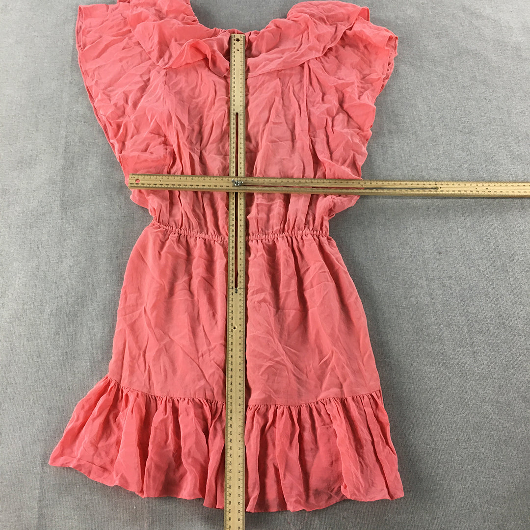 Forever New Womens Silk Mini Dress Size 12 Pink Fit & Flare Frilled