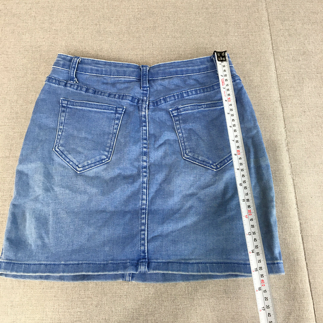 Wakee Denim Womens Mini Skirt Size 10 Blue Light Wash Stretch