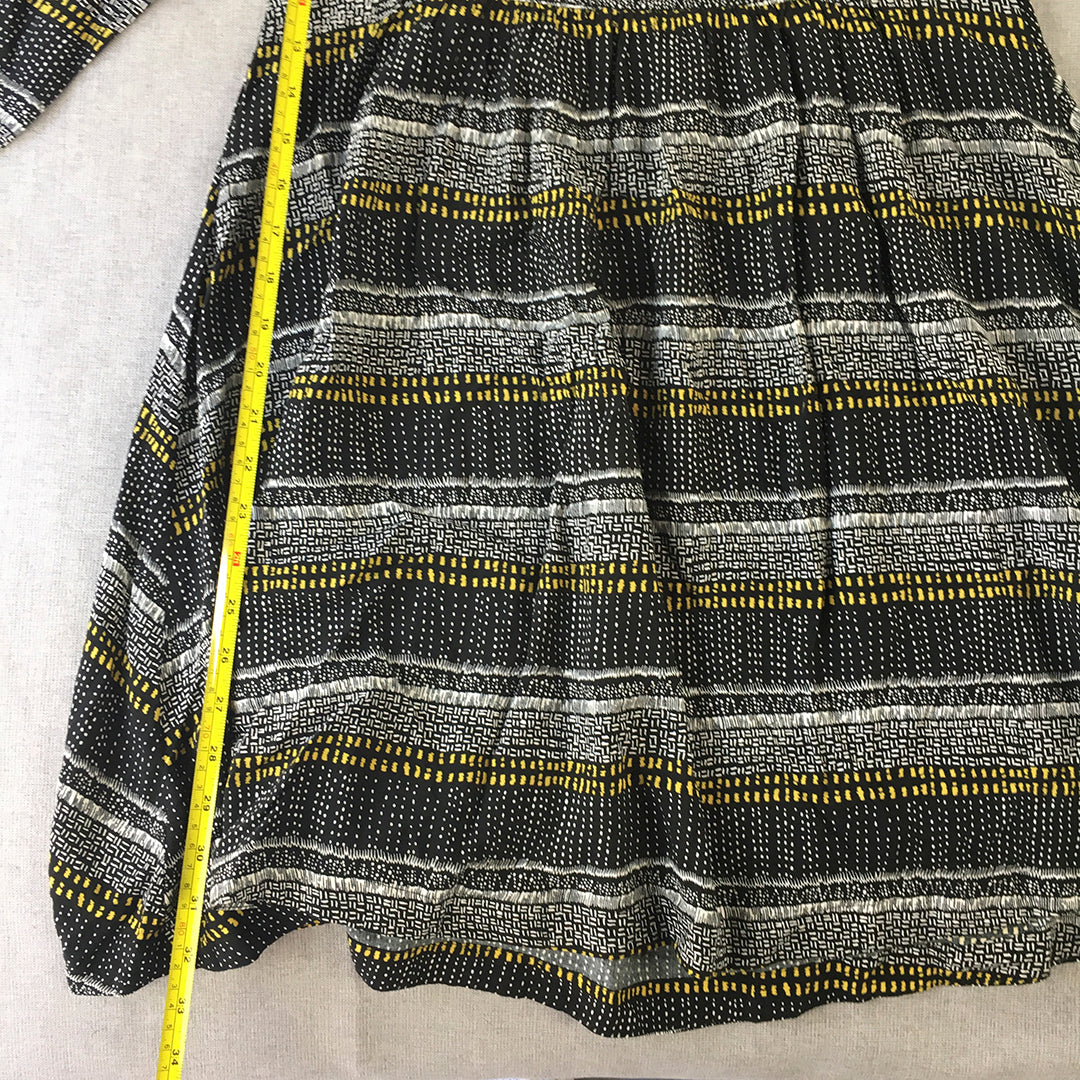 H&M Womens Mini Dress Size 6 Black Yellow Striped A-Line