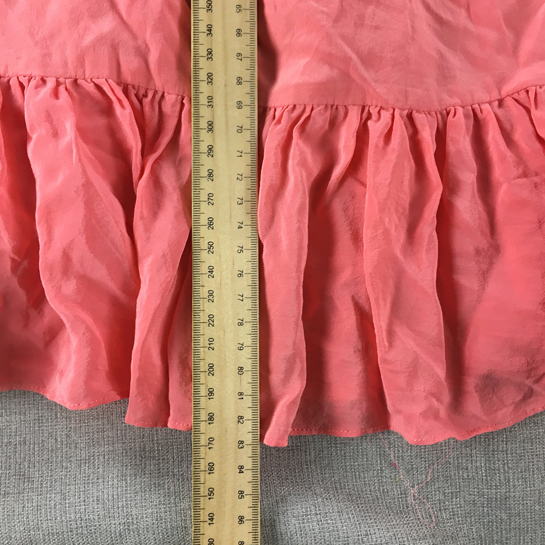 Forever New Womens Silk Mini Dress Size 12 Pink Fit & Flare Frilled