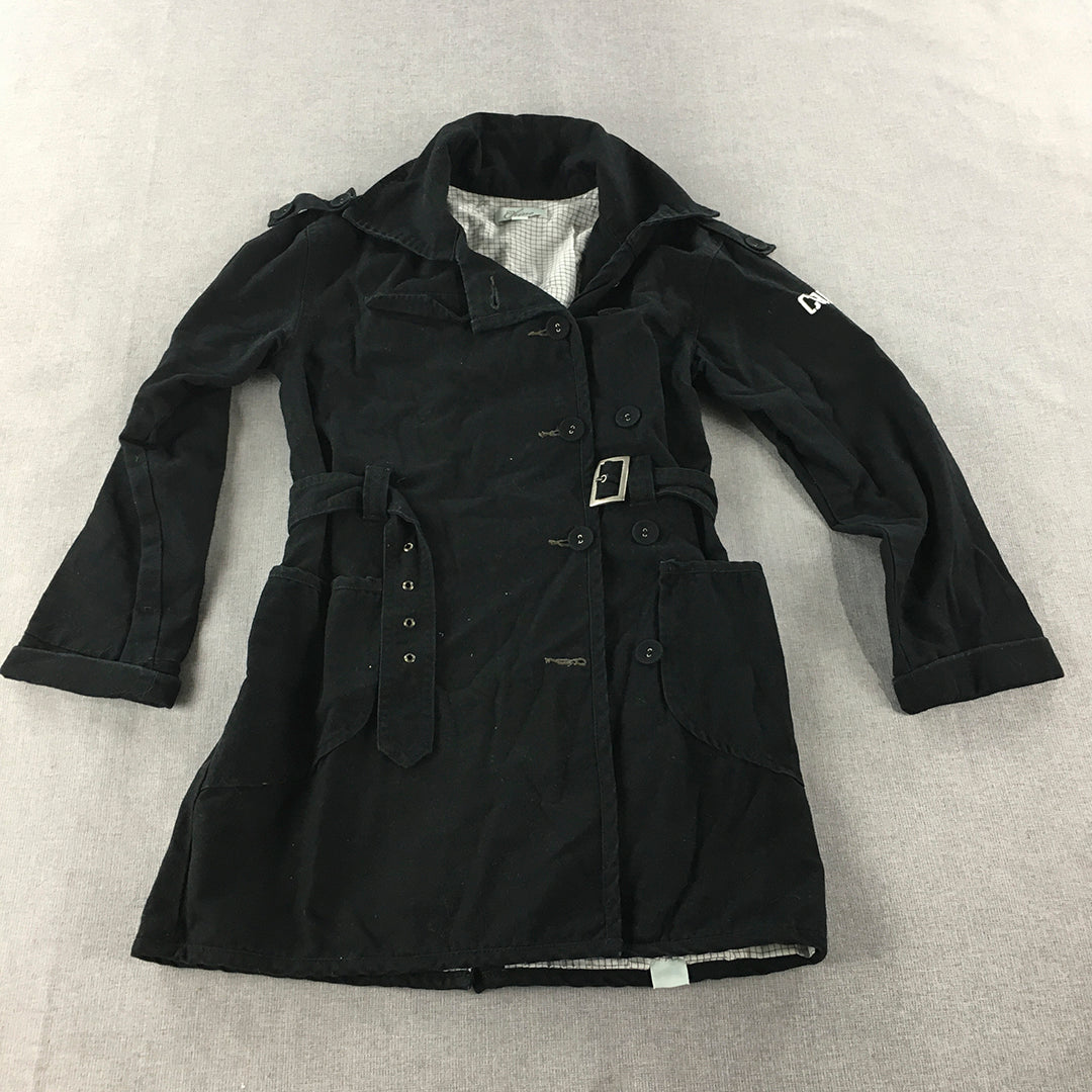 Chino Kids Girls Pea Coat Size 12 Years Black Belted Trench Collared