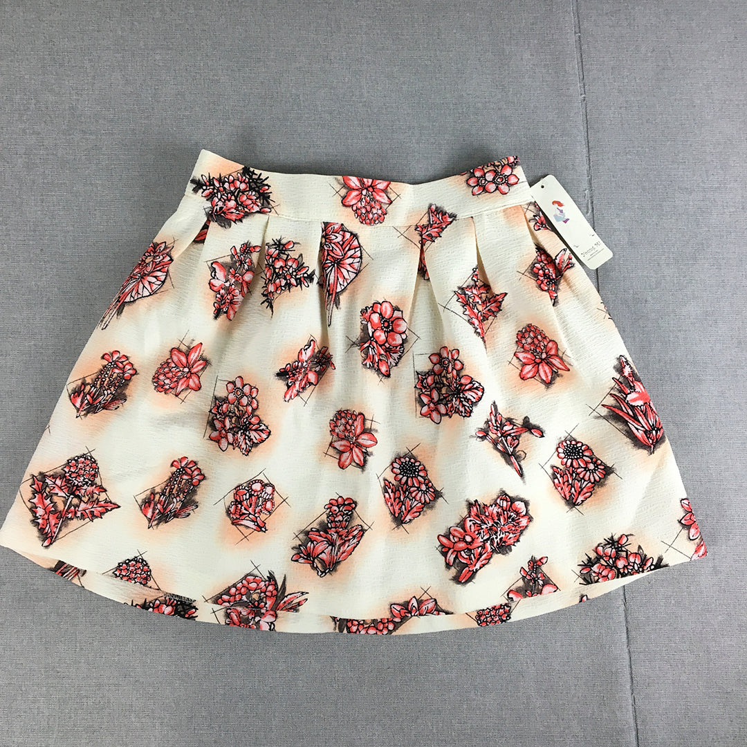 NEW Young Mi Womens Mini Skirt Free Size White Red Floral A-Line Pleated Korean