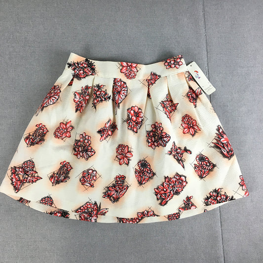 NEW Young Mi Womens Mini Skirt Free Size White Red Floral A-Line Pleated Korean