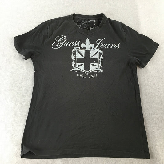 Guess Jeans Summer 2009 Mens T-Shirt Size L Black Logo Union Jack Grunge