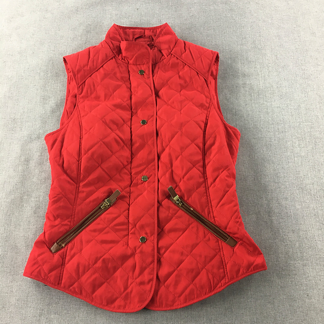 Zara Womens Quilted Vest Size XS Red Zip-Up Sleeveless Jacket Gilet