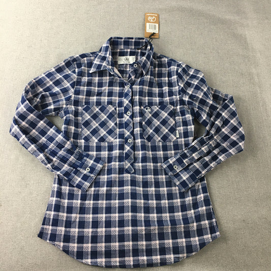 NEW Swanndri Womens 1/2 Button Shirt Size 8 Blue Checkered Long Sleeve