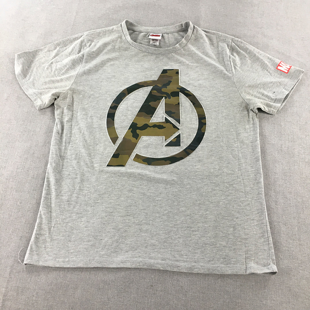 Marvel Avengers Mens T-Shirt Size L Grey Camo Logo Short Sleeve Tee