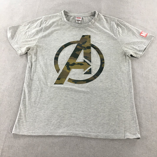 Marvel Avengers Mens T-Shirt Size L Grey Camo Logo Short Sleeve Tee