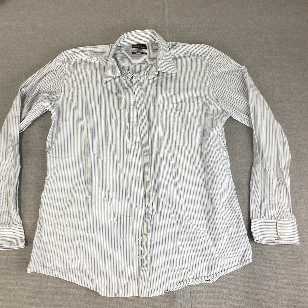 Rodd & Gunn Mens Shirt Size L Blue White Striped Long Sleeve Button-Up Pocket