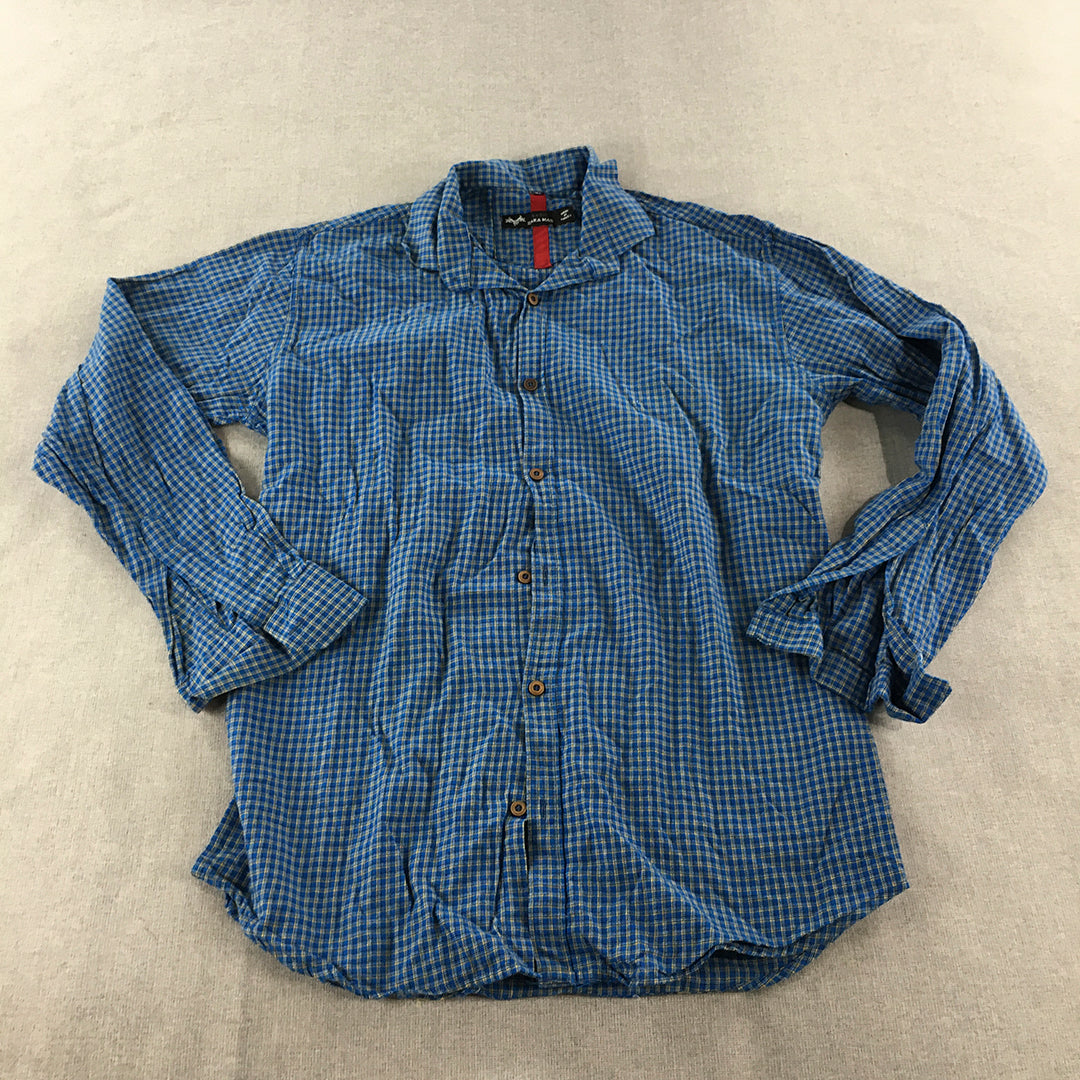 Zara Man Shirt Size XL Slim Fit Blue Checkered Long Sleeve Button-Up Collared