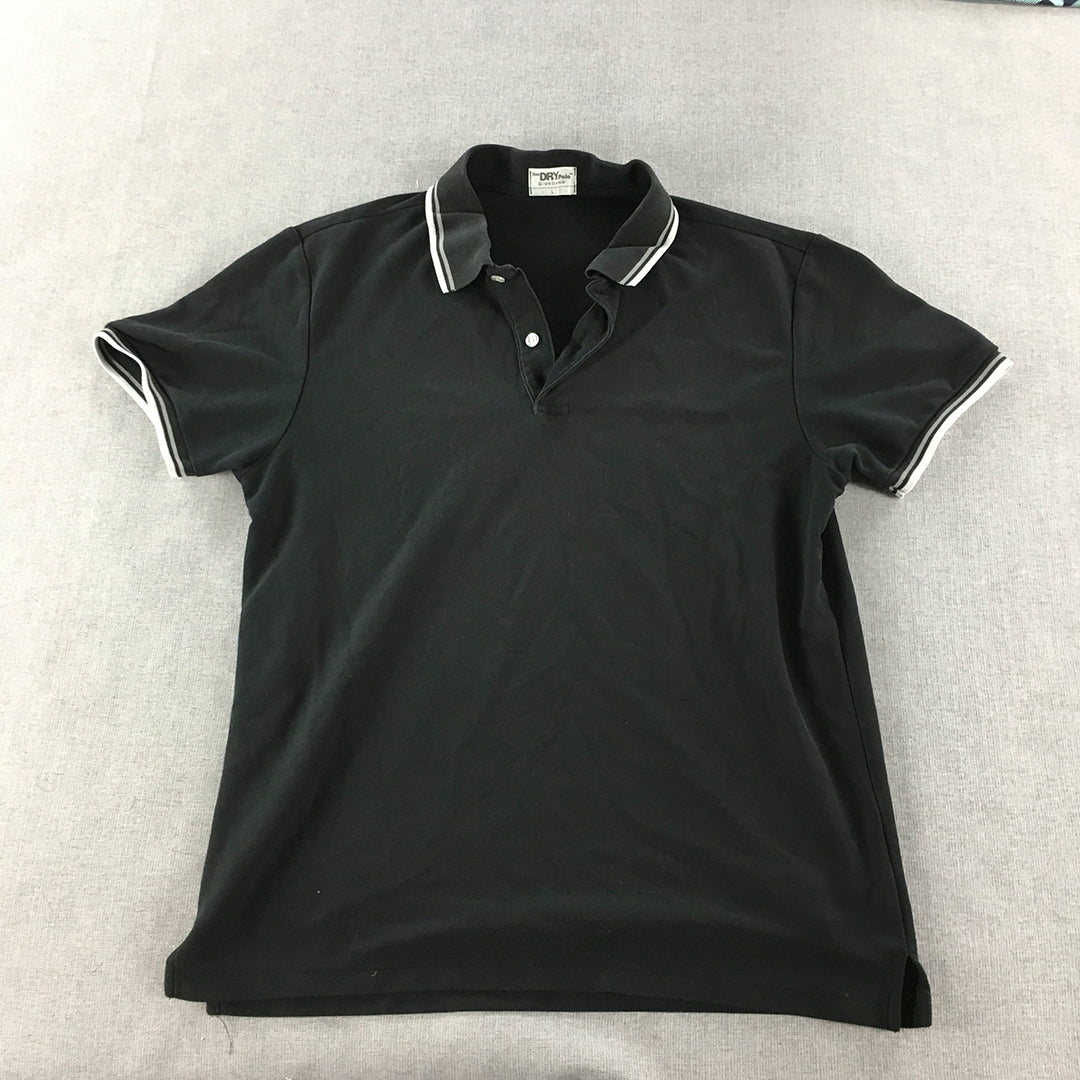 Giordano Mens Polo Shirt Size L Slim Fit Collared Short Sleeve Rugby Black